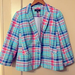 Talbots blazer blue plaid size 16 Petite.